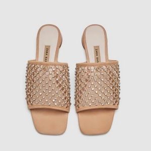 Zara Tan Studded Flats